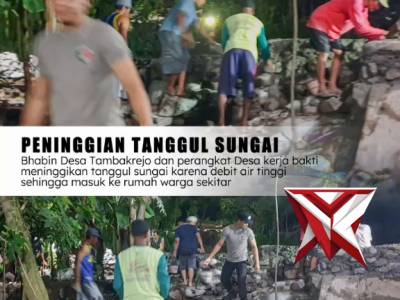Bhabin Desa Tambakrejo Kec. Tongas dan perangkat Desa kerja bakti meninggikan tanggul sungai - PoliceTube