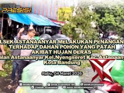 POLSEK ASTANAANYAR LAKUKAN PENANGANGAN DAHAN POHON PATAH AKIBAT HUJAN DERAS - PoliceTube