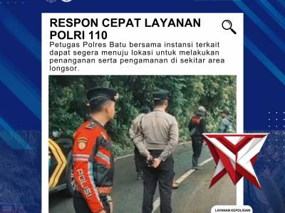 Respon Cepat 110, Polres Batu Tangani Tanah Longsor di Kawasan Payung 2